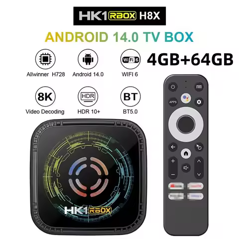 HK1 RBOX H8X TV Box Android 14 Allwinner H728 HD 8k Smart TV Box Netflix Streaming Bluetooth Media P