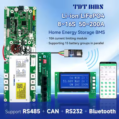 TDT Smart BMS Li Ion 8S 13S 14S 36V 15S 16S 48V RS485 RS232 CAN BT Lifepo4 100A 150A 200A for Energy