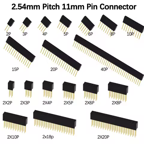 10PCS 2.54mm Pitch Straight Pin Header Male Connector 1x6/1x8/1x10/1x15/1x20/1x40 2x6/2x8/2x10/2x20 