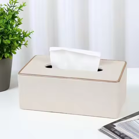 Light luxury Rectangular Flocked Cloth Tissue Box New PU Leather Tissue Box Holder Large Capacity Kl