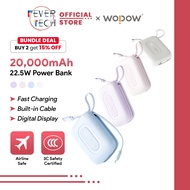 WOPOW SQ73A 20000mAh Mini Power Bank with Built-in LN & Type-C Cable, Portable Fast Charging