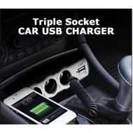 Ready Stock Triple 12v USB Socket Adapter/Car Power Converter / Charger Adapter + USB