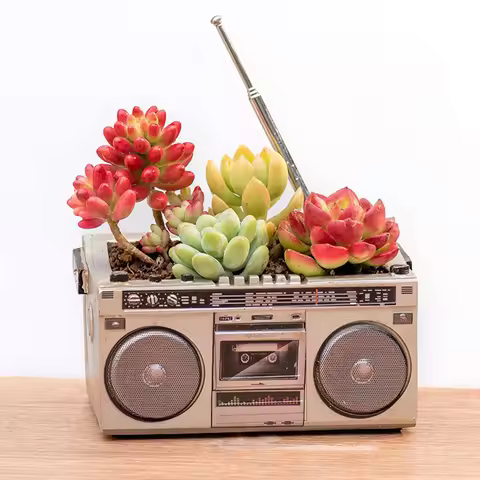 Innovative Flower Pot Retro Radio-Shaped Multi-functional Planter Home Decoration Garden Desktop Cla