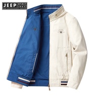 Jeep Spirit 1941 Estd Double sided Jacket Jacket for Men Autumn Middle aged Retro Mature Stand up Co