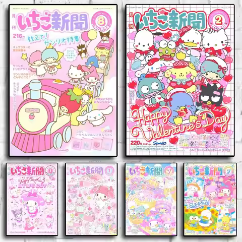 Anime Peripheral Sanrio Poster My Melody Cinnamoroll HelloKittys Canvas Painting Print Children's Ro