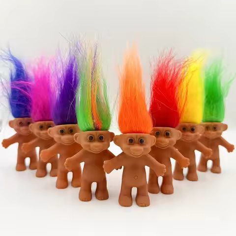 1/4PCS 8cm Mini Retro Lucky Troll Figurines Colorful Hair 80s 90s Anime Collectible Set Funny Family