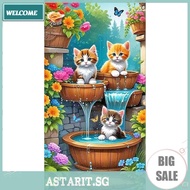 5D DIY Full Round Drill Diamond Painting Cats in Pool Kit Home Decor 35x65cm