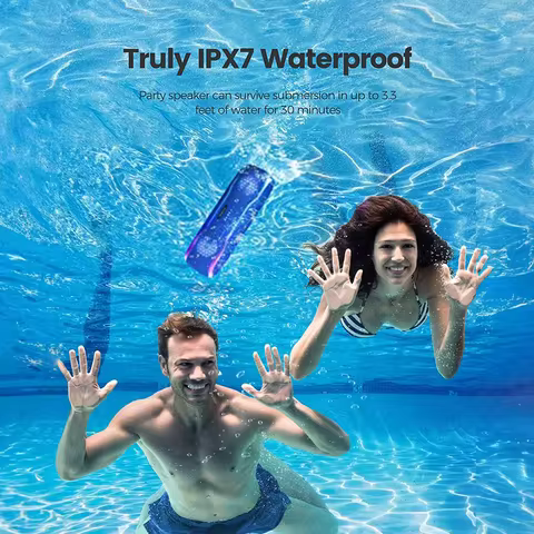 WISETIGER F10C Blue HD Wireless Stereo Sound IPX7 Truly Waterproof EQ Pulsing Light Show Up to 24 Ho
