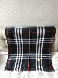 （全新） Burberry 海軍藍 50cm x 50cm 格紋羊毛桑蠶絲圍巾