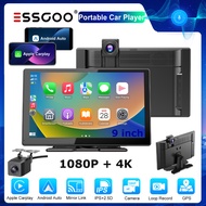 ESSGOO Newest 4K & 1080P Dual Record 9" INCH Portable Car Player Carplay Android Auto Support Voice 