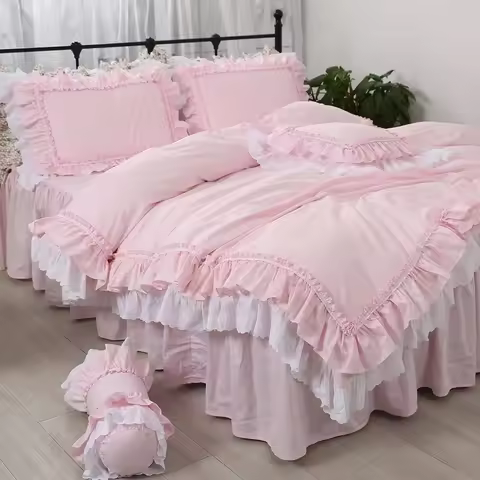 Pink Luxury Bedding Set Super Sweet Princess Bedding Ruffle Duvet Cover Set Wedding Decorative Beddi