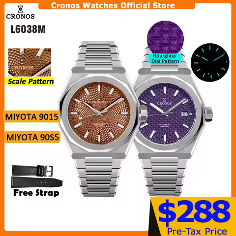 Cronos Luxury Men Watch 39mm Automatic Miyota 9015 Wristwatches Sapphire 10ATM See-through Back L603