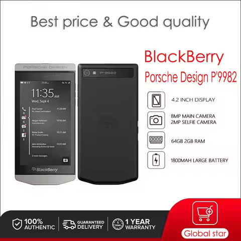 BlackBerry Porsche Design P'9982 Refurbished Original Unlocked Cellphone 64GB 2GB RAM 12MP Camera