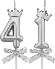 41 Birthday Candles, 41st Cake Candles, Silver Happy Birthday Number 41 Candles Cake Topper Decorati