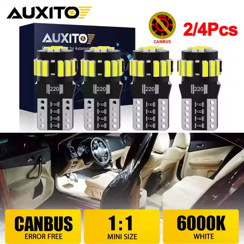 AUXITO 2/4Pcs T10 W5W LED Light Ultra Bright CANBUS No Error WY5W 5W5 194 168 LED White Interior Dom