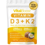 VitalBoost D3 K2 Baharu, Suplemen Vitamin D3 K2 Vital Boost Softgels, Vitamin D3 K2 10000 IU 300 Sof