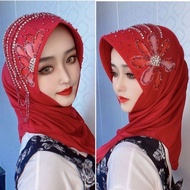 Muslim Baru Muslim Hard Hat Brim Gauze Kepala Buatan Tangan Bawah Tudung Bunga DakwatNew Muslim Hard Hat Brim Gauze Bottom Handmade Head Scarf Ink Flower