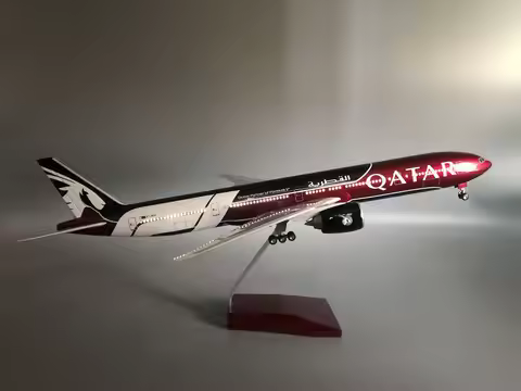 Qatar 777-300 Airplane Model 47CM Resin Replica Collectible Aircraft with Light and Wheels Collectib