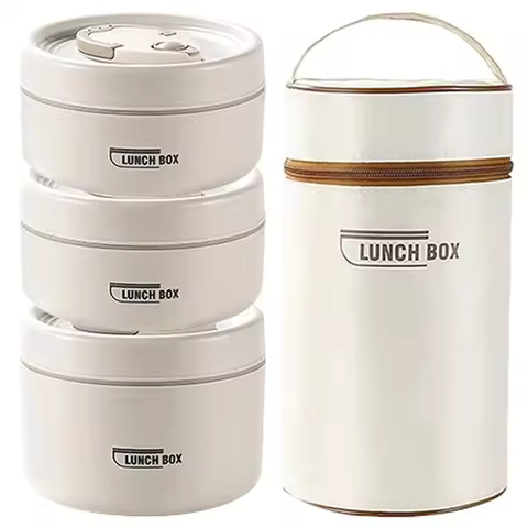 Portable Insulated Hot Food Container Set with Food Boxes Retain Heat 3 Separate Stackable Lunch Box