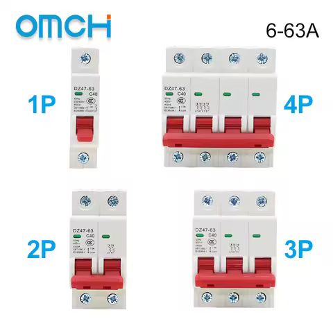 Din Rail Mini Circuit Breaker 1P 2P 3P 4P AC 400V MCB 6A 10A 16A 20A 25A 32A 40A 50A 63A Household C