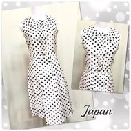 🎀二手衣倉🎀日本CLATHAS 山茶花 - 白底黑點白色無袖洋裝 AD0014日本小香風洋裝