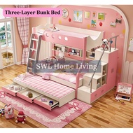 Double Decker Bunk Bed with Pull Out Bed For Family Kids Children // Pull Out Single Bed With Ladder