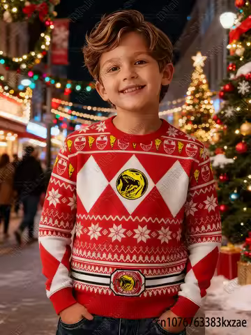 Parent Child Fashion Animation Sweatshirts Mighty Morphin Multi Color Ranger Power Ranger Christmas 