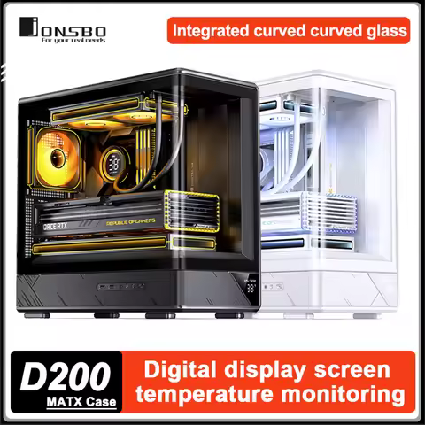 JONSBO D200 MATX Desktop Case Digital Display Screen Curved Glass Sea view Room Gaming Computer Case