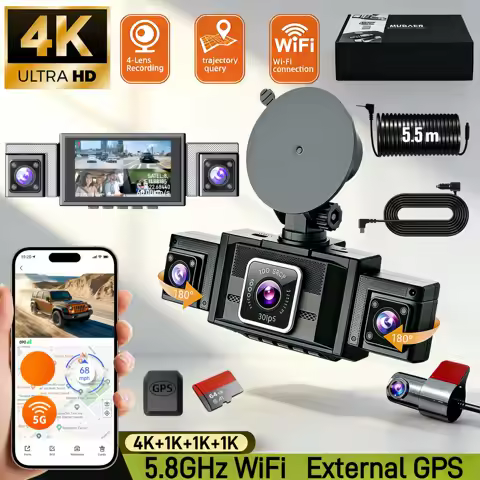 4K Dash Cam Mirror with Built-in WiFi And External GPS 4-Channel Recording Super Night Vision Option