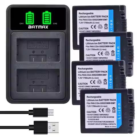 Batmax CGA-S002 Battery +LED Dual Charger for Panasonic Lumix CGA-S002E DMC-FZ1 FZ3 FZ4 FZ5 FZ20 FZ1