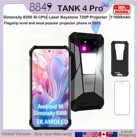 8849 Tank 4 Pro Unihertz 5G Rugged Projector Smartphone 1TB 36G Android 16 Sports Phone 11600mAh Dim