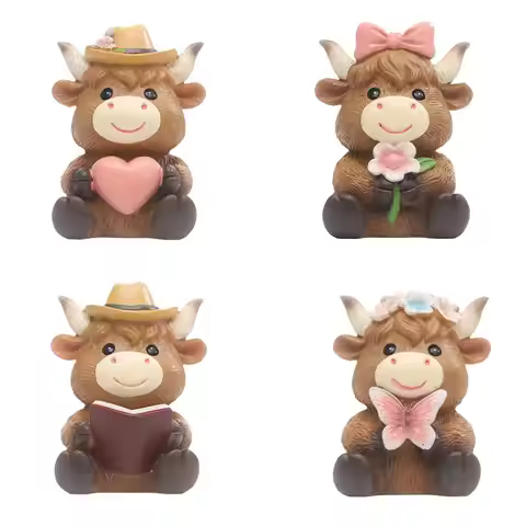 Spring Highland Cow Statue Resin Ornament for Farmhouse Shelf Study Room