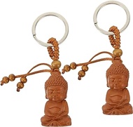 LIFKOME Chines Traditional Style Wood Car Hanging Ornament Bodhisattva Buddha Keychain Feng Shui Key Ring Amulet for Wealth Luck Size A