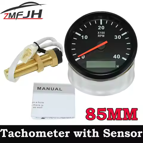 AD 85MM Diesel Engine Tachometer 0-4000RPM Digital LCD Hour meter+M16 /M18 RPM Sensor for Car Boat M