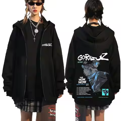 Rock Band Gorillaz The Now Now Album Graphic Zipper Hoodie Men Women Clothing Hip Hop Fashion Oversi