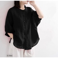 Elfina blouse katun linen rami atasan blus kerja pakaian wanita