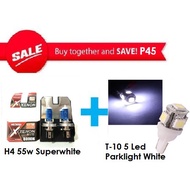 BUNDLE H4 55w Super White T-10 5Led Parklight