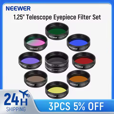 NEEWER 1.25" 10 Pack Telescope Eyepiece Filter Set, 5 X Planetary Color Filter, 2 X Variable Polariz
