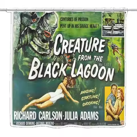Creature From The Black Lagoon Horror Movie Monster Film Retro Shower Curtain Bath Decor Christmas G