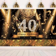 40th Birthday Backdrop Disco Gold Mirror Ball Champagne Diamonds Golden Ribbons Flashing Lights Phot