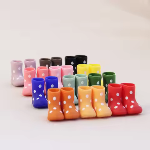 Miniature home decor items: Polka dot silicone rain boots (2 pairs) mini house decoration items