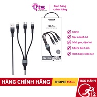 3 In1 Sendem M37 Fast Charging Cable, Genuine QTS, Super Fast Charging 6A, Integrated 3 Chargers, Le