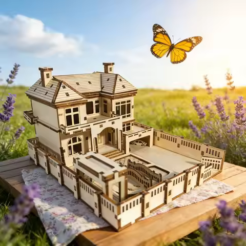 3D Wooden European-Style Two-Storey Villa Puzzle with Garden โ DIY Assembly Model โ Creative Home De