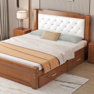 [Sg Sellers] Solid Wood Bed 1.8 M Double Bed European Style Bed Frame With Headboard Storage Bed With bedside table With drawers Upholstered Bed Single/Queen/King Bed Frame