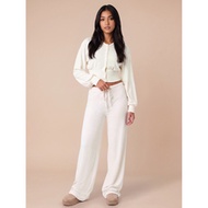 Cream Long Sleeve Button Top And Pants Two Piece Lounge Set Solid Soft Cosy Loungewear Co-Ord