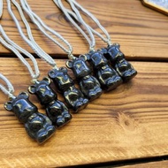 【親翠】天然翡翠 打不透烏雞種潮黑領結紳士熊調整式繩鏈