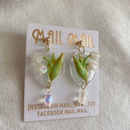 鈴蘭花配水晶、耳環、耳夾