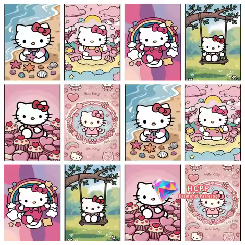 Cute Pink Hello Kitty Diamond Painting Kit Square Round Diamond 5D DIY Cross Embroidery Handmade Art