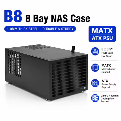 B8 8 Bay NAS Case MATX Server Chassis Hot Swap HDD Storage Case ATX PSU 19L Home Server PC Case