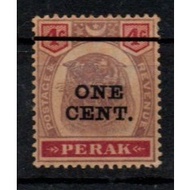 Perak 1900  1 Cent overprinted on 4 Cent in Black - High Value